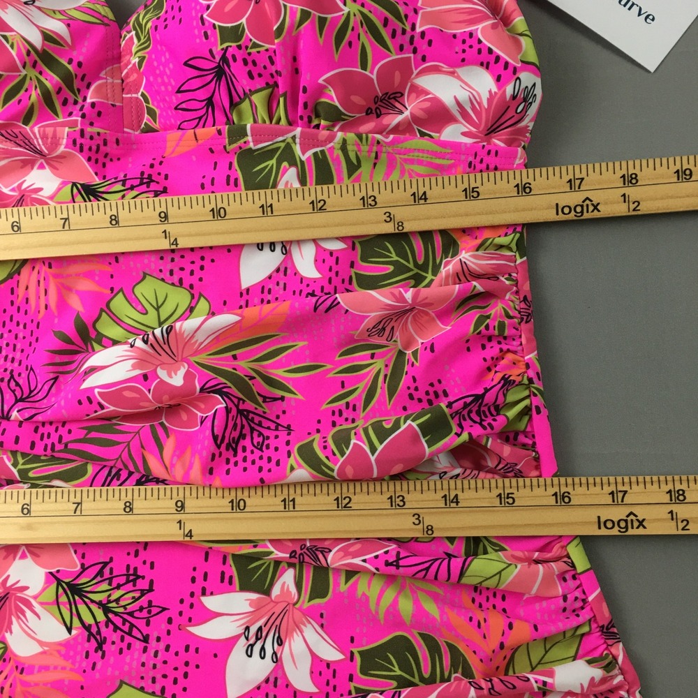 MeetCurve Pink Tropical Floral Halter Tankini Swim Top XL NWT Ruched Padded - Picture 7 of 10